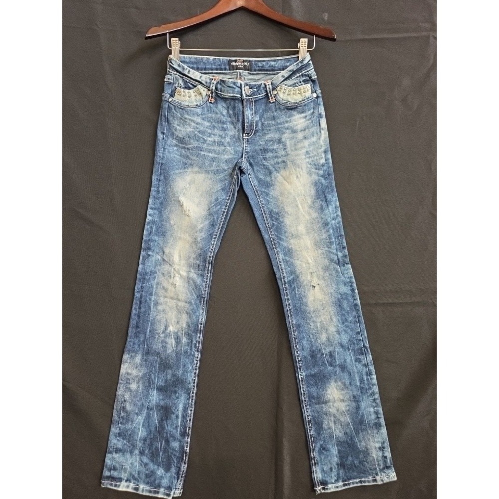 Vintage Y2K Embellished Low Rise Jeans Size 5 Bootcut Distressed Virgin Only